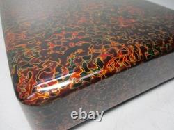 Japanese Tsugaru Lacquer Natural Wooden Karanuri Text Box 27×21×5cm Boxed Unused