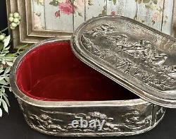 Jewelry Box Vintage Casket Silver Plated with Cherubs Art Nouveau 1920's