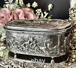 Jewelry Box Vintage Casket Silver Plated with Cherubs Art Nouveau 1920's