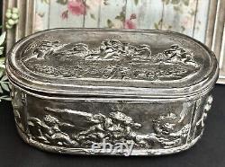 Jewelry Box Vintage Casket Silver Plated with Cherubs Art Nouveau 1920's