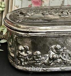 Jewelry Box Vintage Casket Silver Plated with Cherubs Art Nouveau 1920's