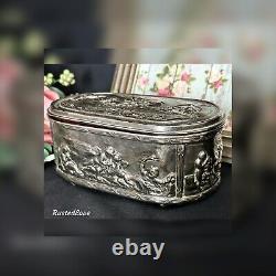 Jewelry Box Vintage Casket Silver Plated with Cherubs Art Nouveau 1920's