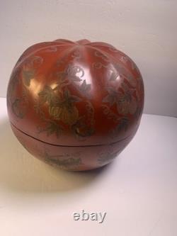 LARGE Vintage Chinese Floral Red lacquer box Gourd/ Pumpkin Floral 10.5 x 8.75