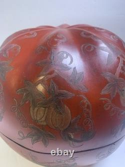 LARGE Vintage Chinese Floral Red lacquer box Gourd/ Pumpkin Floral 10.5 x 8.75