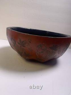 LARGE Vintage Chinese Floral Red lacquer box Gourd/ Pumpkin Floral 10.5 x 8.75