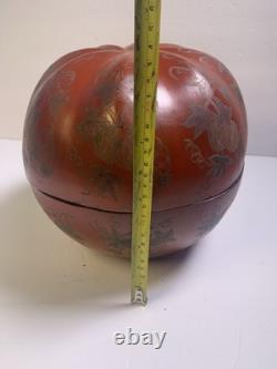 LARGE Vintage Chinese Floral Red lacquer box Gourd/ Pumpkin Floral 10.5 x 8.75
