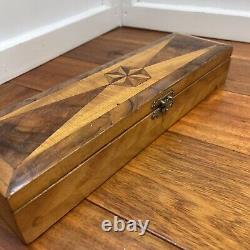 Large Antique Inlaid Wood Storage Box Victorian English Long