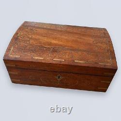 Large Lockable Wooden Jewelry Box Holder with Key inlaid Vintage Antique