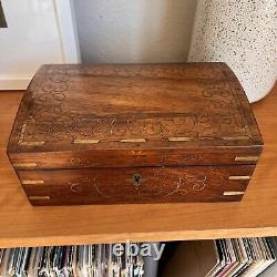 Large Lockable Wooden Jewelry Box Holder with Key inlaid Vintage Antique