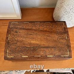 Large Lockable Wooden Jewelry Box Holder with Key inlaid Vintage Antique