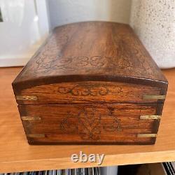 Large Lockable Wooden Jewelry Box Holder with Key inlaid Vintage Antique