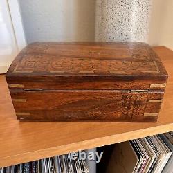 Large Lockable Wooden Jewelry Box Holder with Key inlaid Vintage Antique