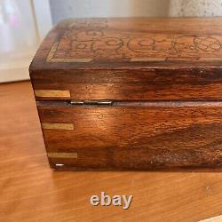 Large Lockable Wooden Jewelry Box Holder with Key inlaid Vintage Antique