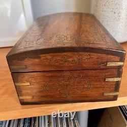 Large Lockable Wooden Jewelry Box Holder with Key inlaid Vintage Antique