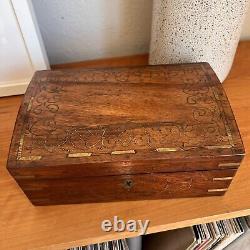 Large Lockable Wooden Jewelry Box Holder with Key inlaid Vintage Antique