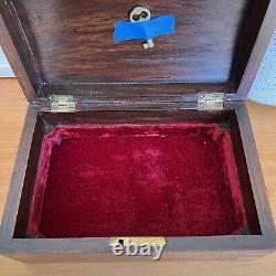 Large Lockable Wooden Jewelry Box Holder with Key inlaid Vintage Antique