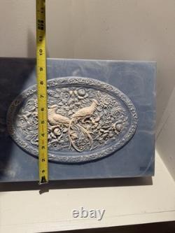 Large Vintage Genuine Incolay Stone Hinged Jewelry Box Blue & White Birds Cameo
