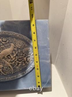Large Vintage Genuine Incolay Stone Hinged Jewelry Box Blue & White Birds Cameo