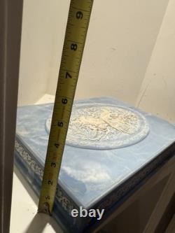 Large Vintage Genuine Incolay Stone Hinged Jewelry Box Blue & White Birds Cameo