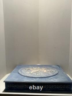 Large Vintage Genuine Incolay Stone Hinged Jewelry Box Blue & White Birds Cameo