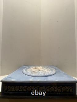 Large Vintage Genuine Incolay Stone Hinged Jewelry Box Blue & White Birds Cameo
