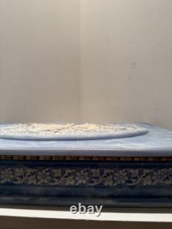 Large Vintage Genuine Incolay Stone Hinged Jewelry Box Blue & White Birds Cameo