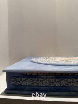 Large Vintage Genuine Incolay Stone Hinged Jewelry Box Blue & White Birds Cameo