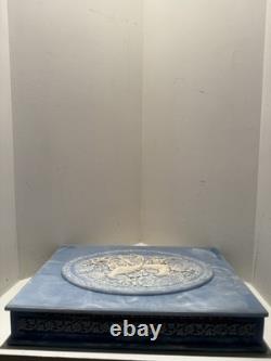 Large Vintage Genuine Incolay Stone Hinged Jewelry Box Blue & White Birds Cameo