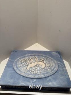 Large Vintage Genuine Incolay Stone Hinged Jewelry Box Blue & White Birds Cameo