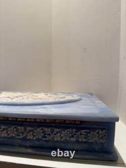Large Vintage Genuine Incolay Stone Hinged Jewelry Box Blue & White Birds Cameo