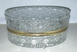 Large Vintage Hinged Oval Crystal Glass Trinket Box Over 2 Pounds
