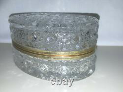Large Vintage Hinged Oval Crystal Glass Trinket Box Over 2 Pounds