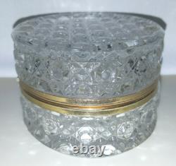 Large Vintage Hinged Oval Crystal Glass Trinket Box Over 2 Pounds