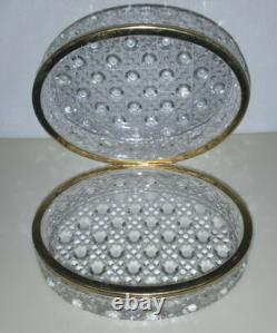 Large Vintage Hinged Oval Crystal Glass Trinket Box Over 2 Pounds