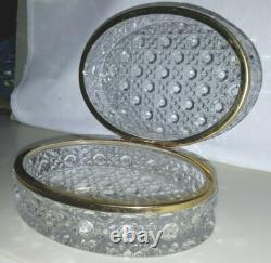 Large Vintage Hinged Oval Crystal Glass Trinket Box Over 2 Pounds