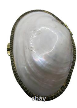 Large Vintage Mother of Pearl Trinket & Jewelry Box Elegant Shell Bag Gold frame