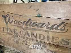 Large Vintage Wood Box Woodward's Candies Council Bluffs Iowa Candy Men Crate