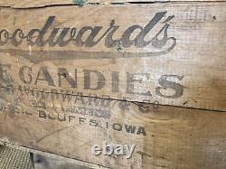 Large Vintage Wood Box Woodward's Candies Council Bluffs Iowa Candy Men Crate