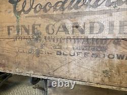 Large Vintage Wood Box Woodward's Candies Council Bluffs Iowa Candy Men Crate