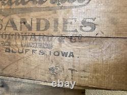 Large Vintage Wood Box Woodward's Candies Council Bluffs Iowa Candy Men Crate