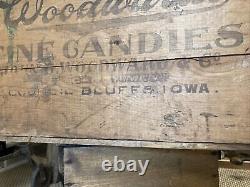 Large Vintage Wood Box Woodward's Candies Council Bluffs Iowa Candy Men Crate