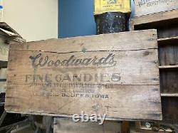 Large Vintage Wood Box Woodward's Candies Council Bluffs Iowa Candy Men Crate