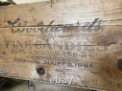 Large Vintage Wood Box Woodward's Candies Council Bluffs Iowa Candy Men Crate