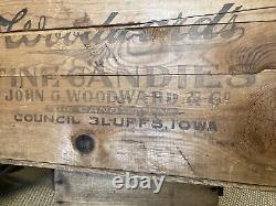 Large Vintage Wood Box Woodward's Candies Council Bluffs Iowa Candy Men Crate