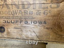 Large Vintage Wood Box Woodward's Candies Council Bluffs Iowa Candy Men Crate