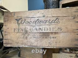 Large Vintage Wood Box Woodward's Candies Council Bluffs Iowa Candy Men Crate