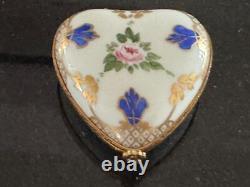 Limoge France Porcelain Trinket Box HEART SHAPED Floral Painted France Vintage