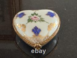 Limoge France Porcelain Trinket Box HEART SHAPED Floral Painted France Vintage