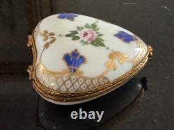 Limoge France Porcelain Trinket Box HEART SHAPED Floral Painted France Vintage