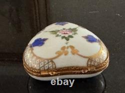 Limoge France Porcelain Trinket Box HEART SHAPED Floral Painted France Vintage